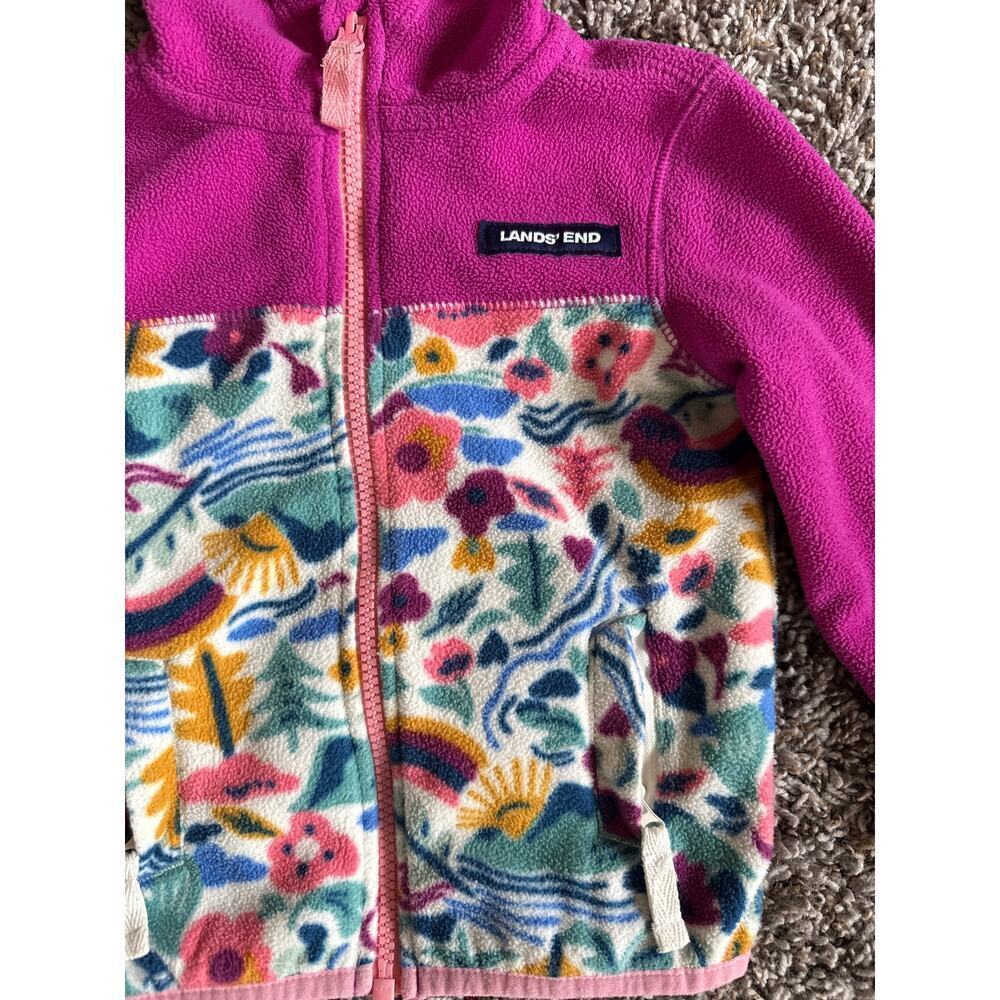 Girls Lands’ End Pink Floral Fleece Hooded Full Zip Jacket Size 2T - Picture 3 of 4